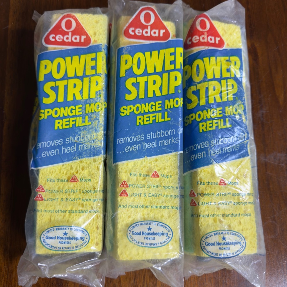 Lot of 3 Vintage O-Cedar Power Strip Sponge Mop Refills 1978 Yellow Cleaning